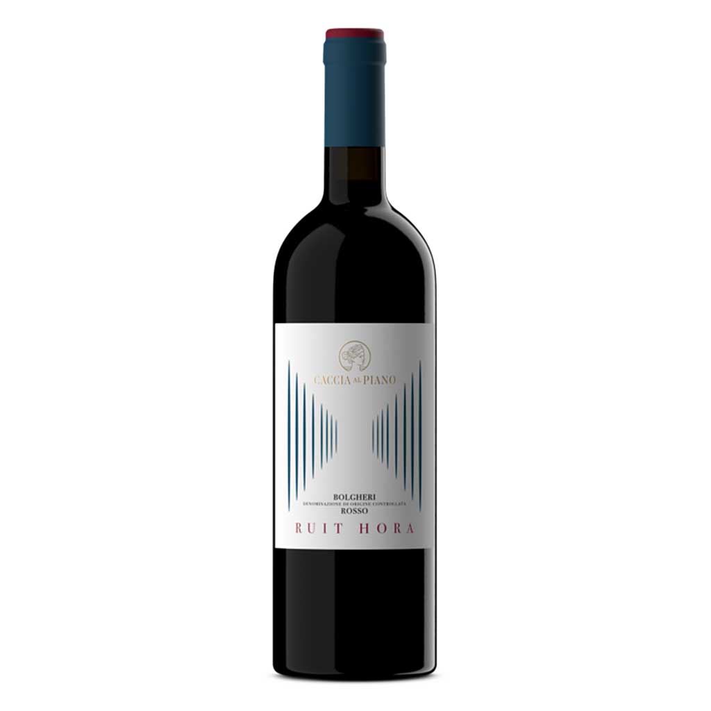 Caccia al Piano Ruit Hora Bolgheri Rosso – organic, vegan Merlot blend with black fruit, spice & smooth finish. Wholesale in Ireland by Eco Wine.
